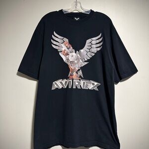 Avirex Black Short Sleeve Tee with Metallic Wing Graphic